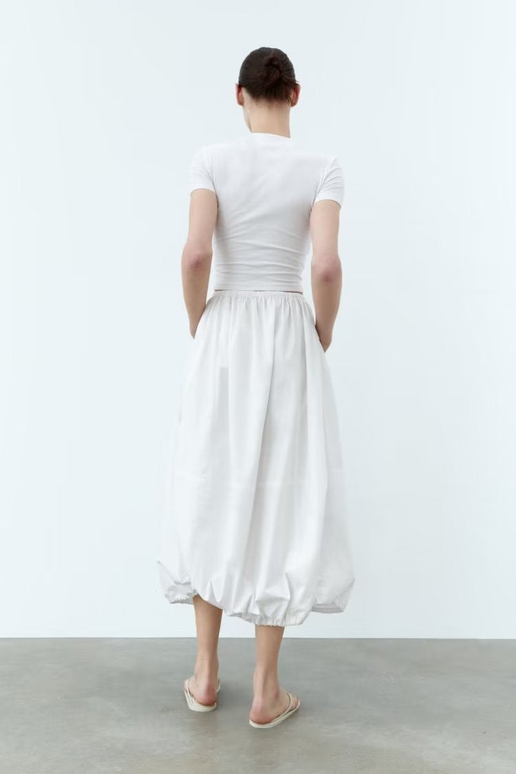 Women Fashion Stoppers Midi Skirt Woman High Street Elastic Mid Waist Adjustable Hem Female Chic Skirt