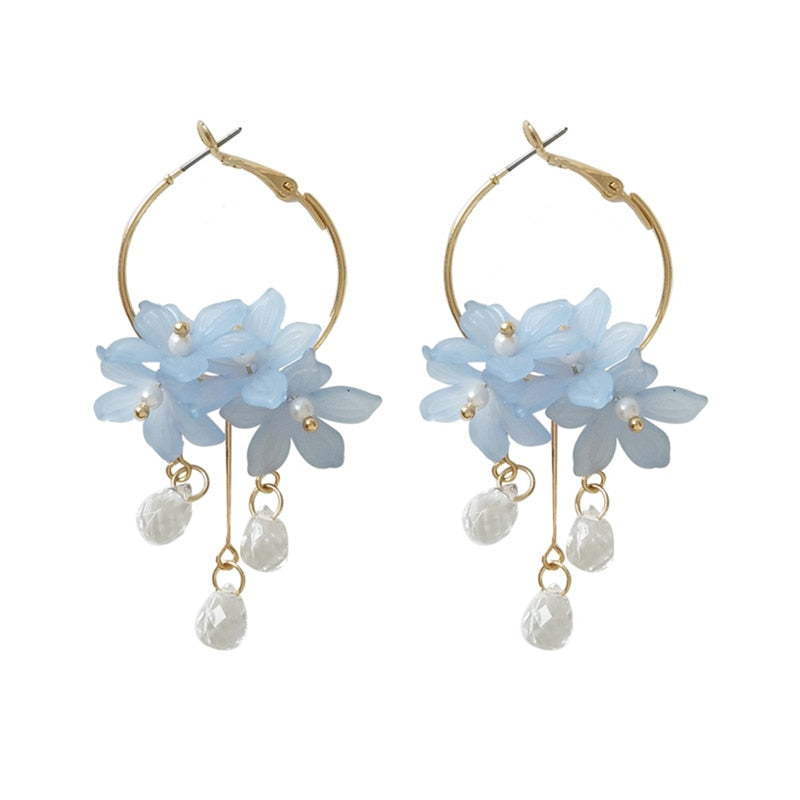 Female dust flower long pearl Stud earrings Acrylic jewelry fashion woman earrings  fine jewelry accessories earrings