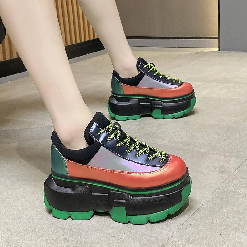 New Woman shoes Multicolor Thick Bottom casual shoes Lace Up chunky sneakers Spring Autumn ladies shoes designer shoes