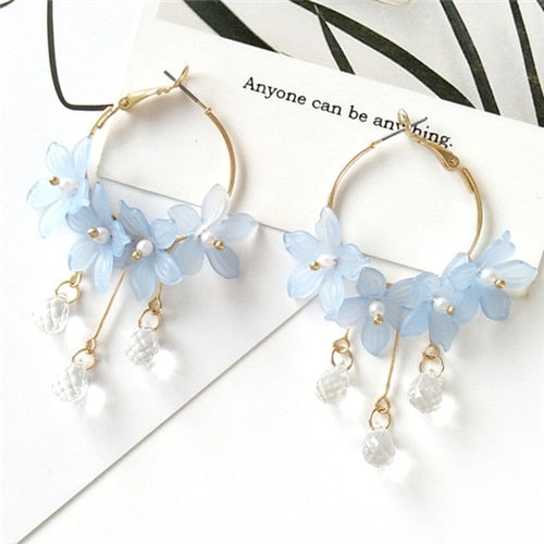 Female dust flower long pearl Stud earrings Acrylic jewelry fashion woman earrings  fine jewelry accessories earrings