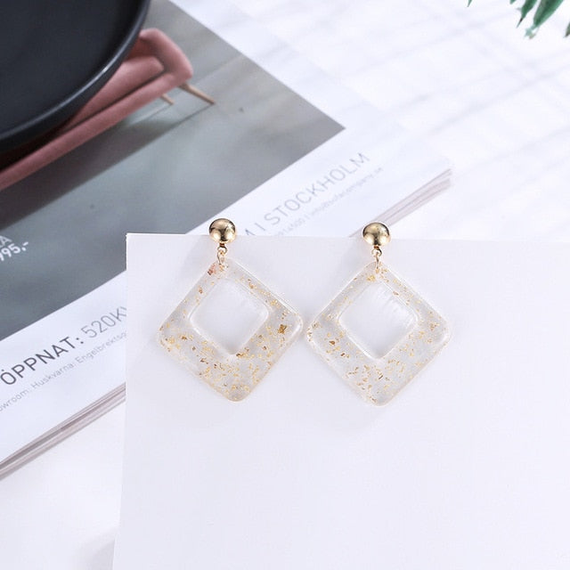 Korean Version Retro Cold Acrylic Earrings Transparent Gold Flash With Acetic Acid Geometric Temperament Woman C Earrings