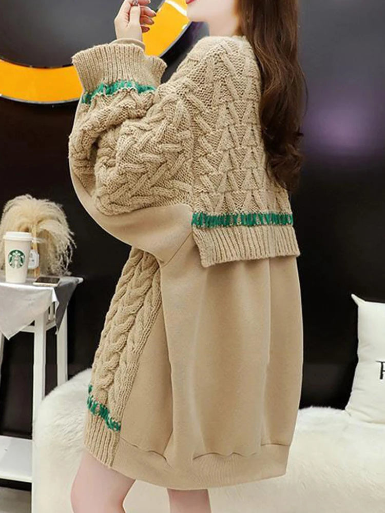 Autumn Winter All Match Woman Sweater Fashion Patchwork Knit Pullover Sweater New Loose Knitwear Tops Female