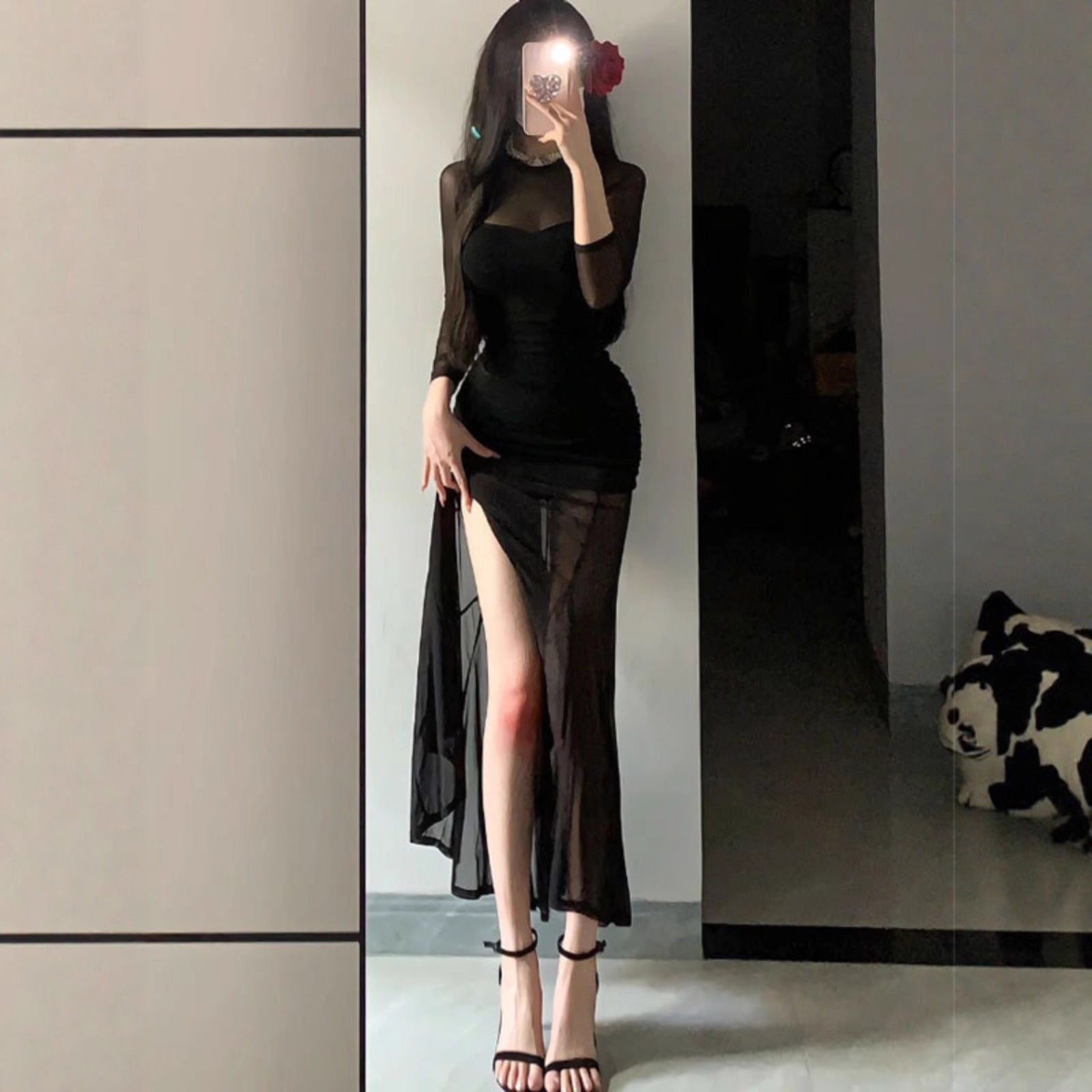 Chic Elegant Woman Style Fish Tail Long Dress for Women, Sexy Mesh Spliced Dress