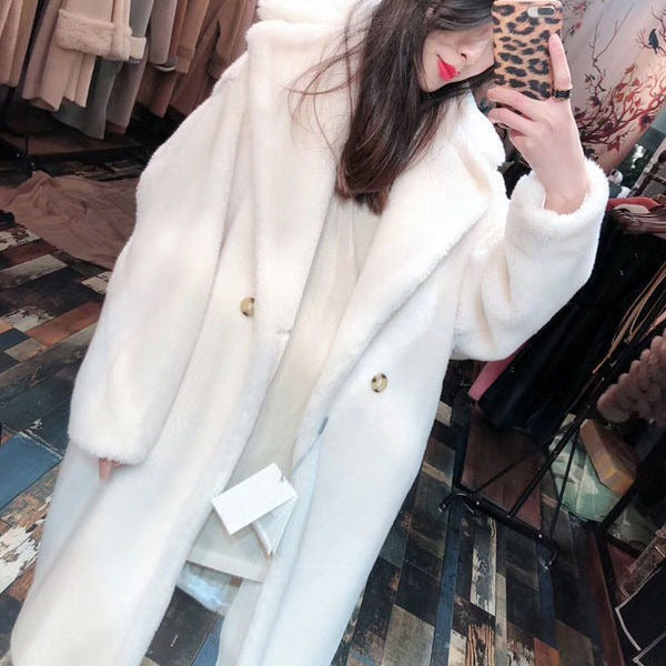 Woman Coat Thick Thick Warm Elegant Long High Street Style Double Breasted Full Sleeve