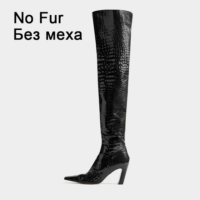 Size 34-43 Autumn Winter Women Over Knee-High Boots Pointed Toe Real Leather Heels Office Lady Shoes Woman Boots