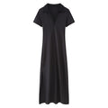 Women Fashion Rib Slim Fit Dress Woman Casual Versatile Polo Neck Short Sleeve Side Split Female Midi Dresses